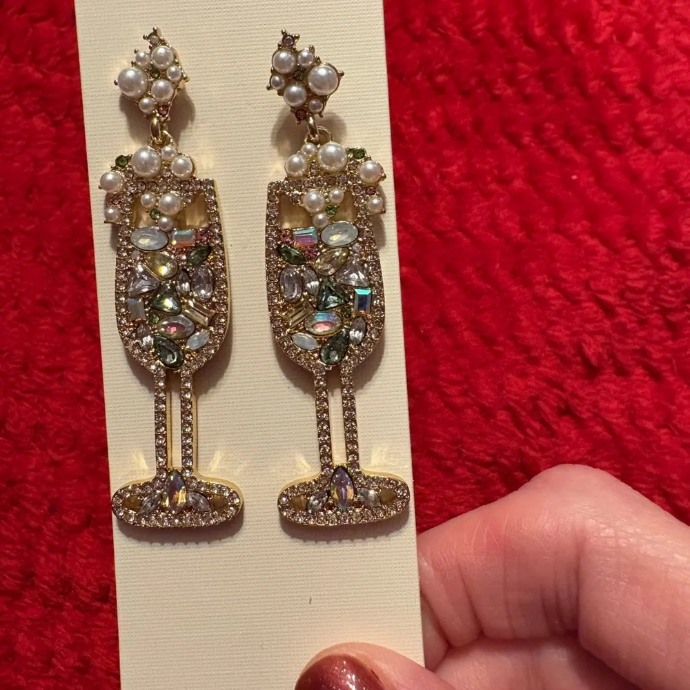 Elegant Gold and Multicolor Crystal Earrings - Picture 2 of 6